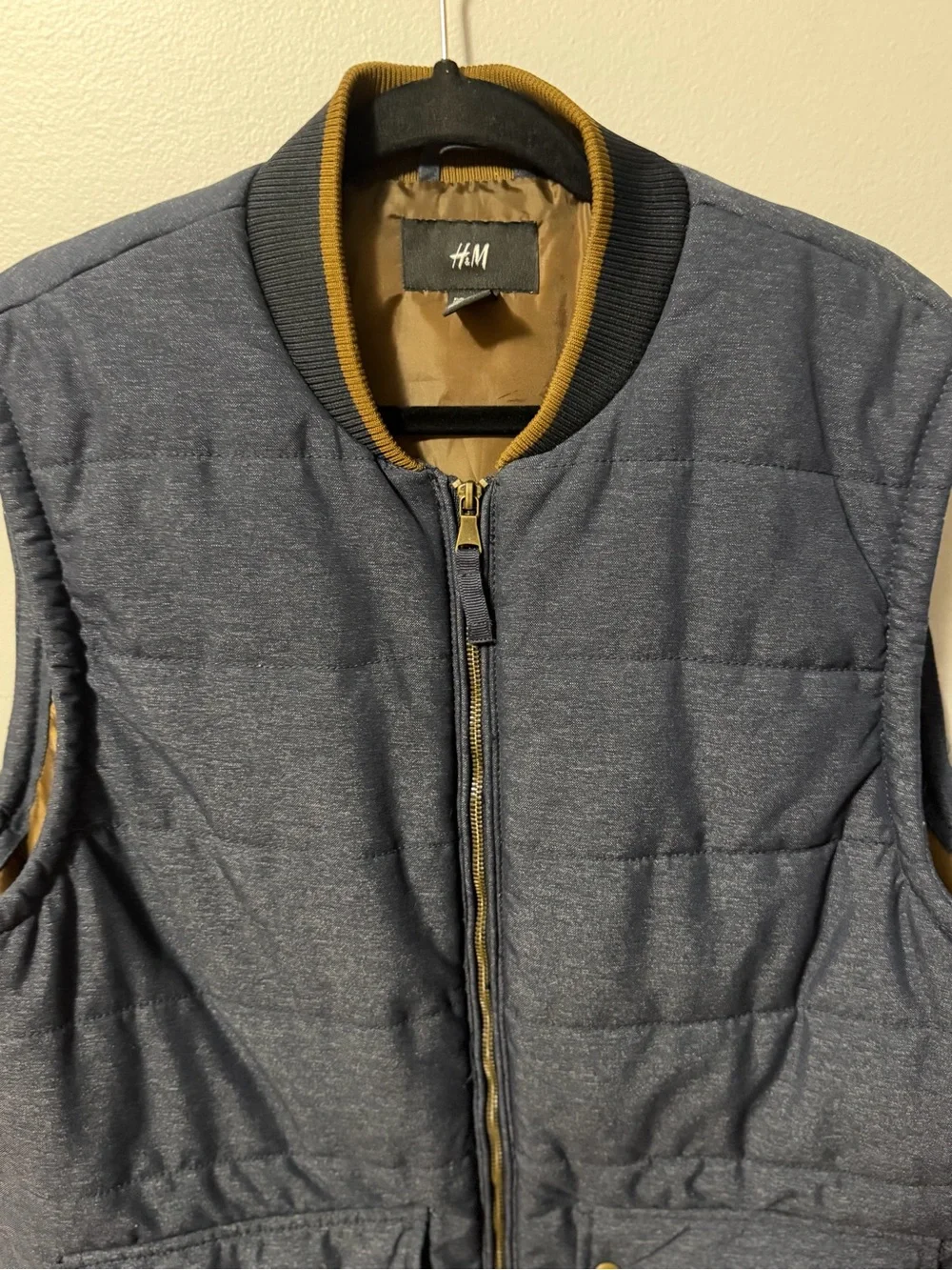 H&M Men’s XL 46R Blue Quilted Utility Vest Full Zip Puffer